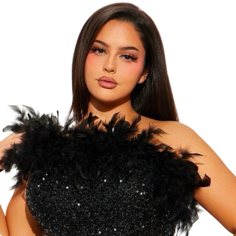 Black Sequin Dress with Feathers - Picture 6 of 13